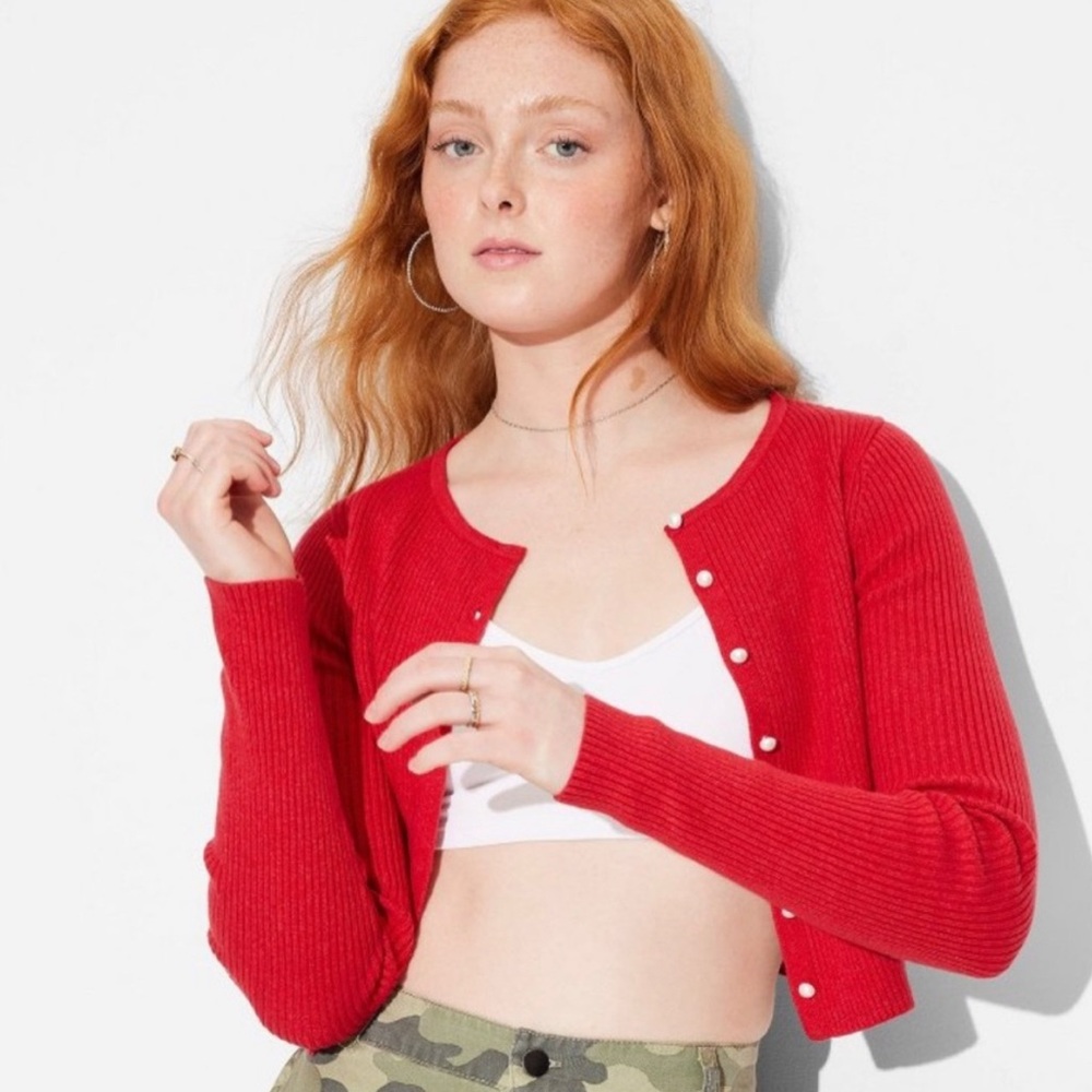 Wild Fable Red Cardigan Sweater pearl button up -XS - Picture 5 of 6